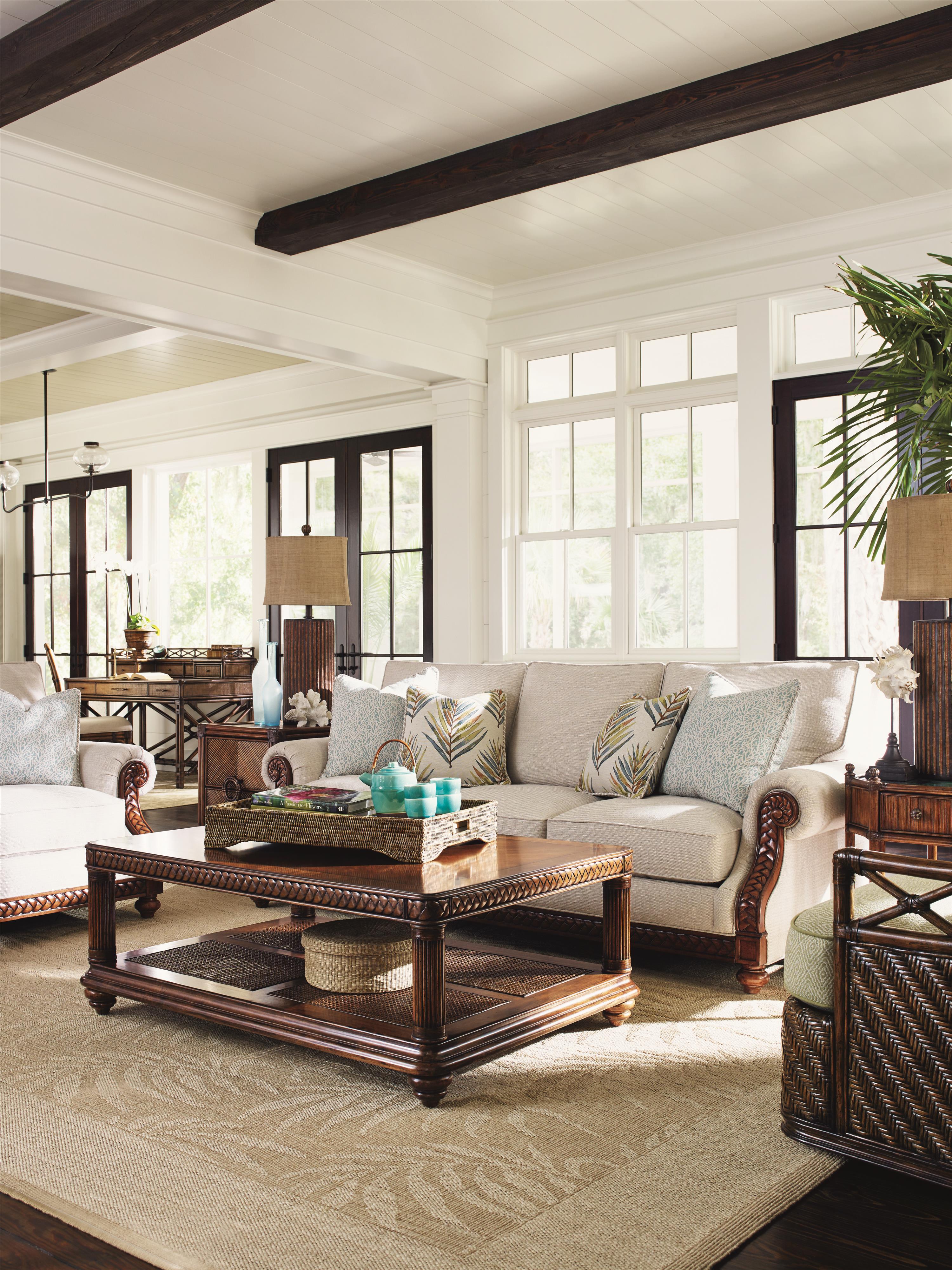Tommy hilfiger guilford sofa with top solid wood base coastal cream